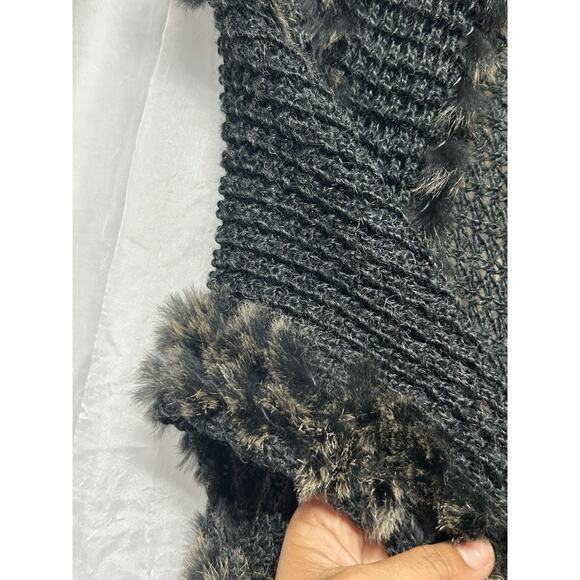 Dolce Cabo Real Rabbit Fur Long Duster Cardigan Pockets Knit Sweater Size Medium - Picture 8 of 12